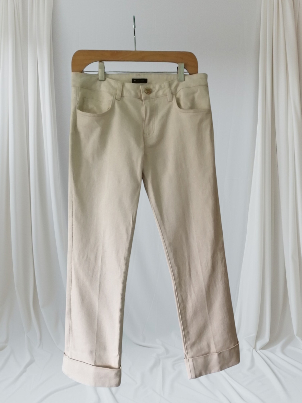 Massimo Dutti Cream Capris with Turn-Up Hem
